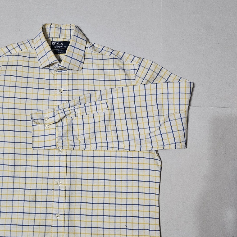 Polo Ralph Lauren Regent Custom Fit Shirt Mens 16 L Yellow Blue Plaid Check